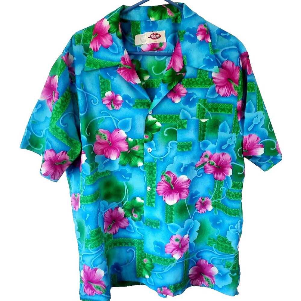 Vintage Pomare Mens Hawaiian Shirt Size 2XL‎ Bright Floral Vacation Aloha Luau